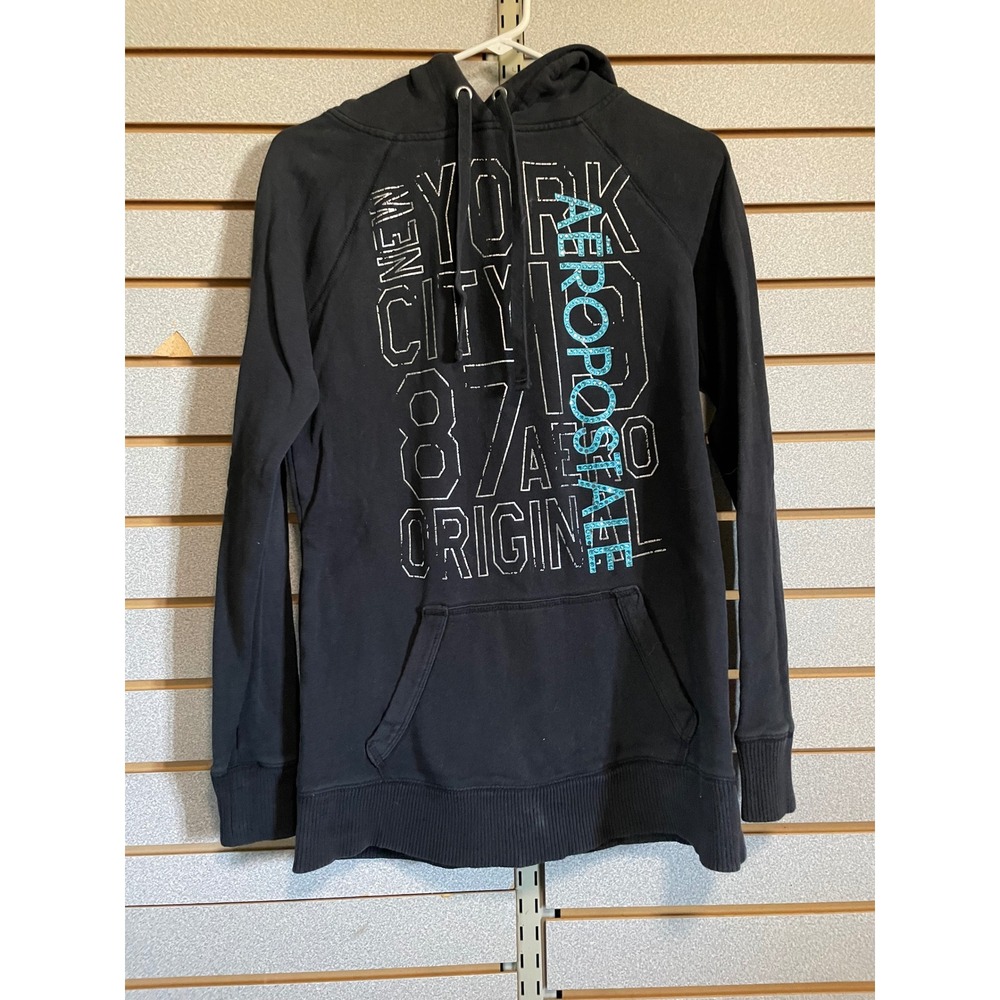 Aeropostale Hoodie Womens Medium Black New York City Rhinestone‎ Pullover